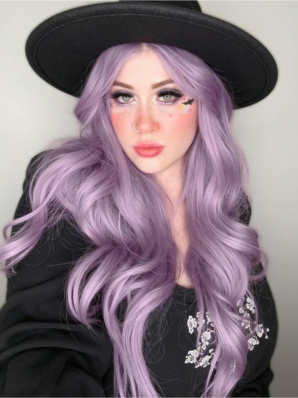 28Inch Women's Fashion Light Purple Long Synthetic Wavy Curly Wig with Bangs